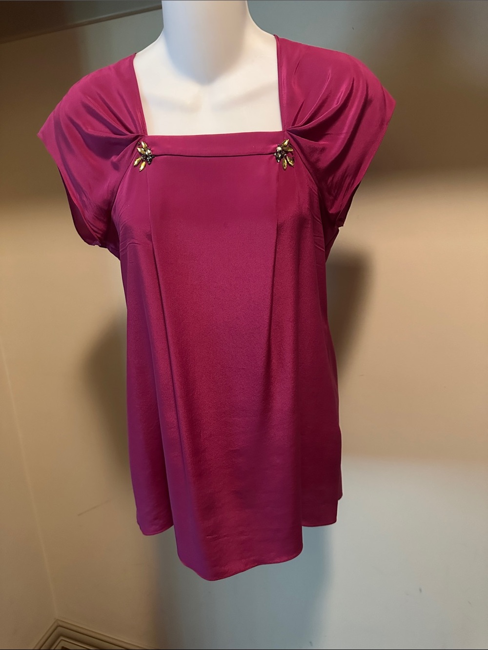 Rebecca Taylor Fuchsia Square-Neck Short Sleeve Blouse